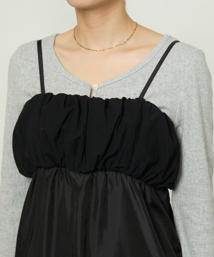 Mixed Material Shirring Satin Dress Limited Release