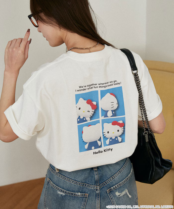 "HELLO KITTY" ID Photo style back print T-shirt limited edition