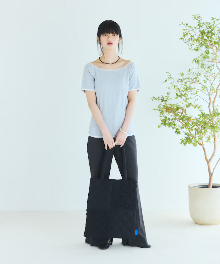 Boat Neck Pullover Knit Lace T-Shirt