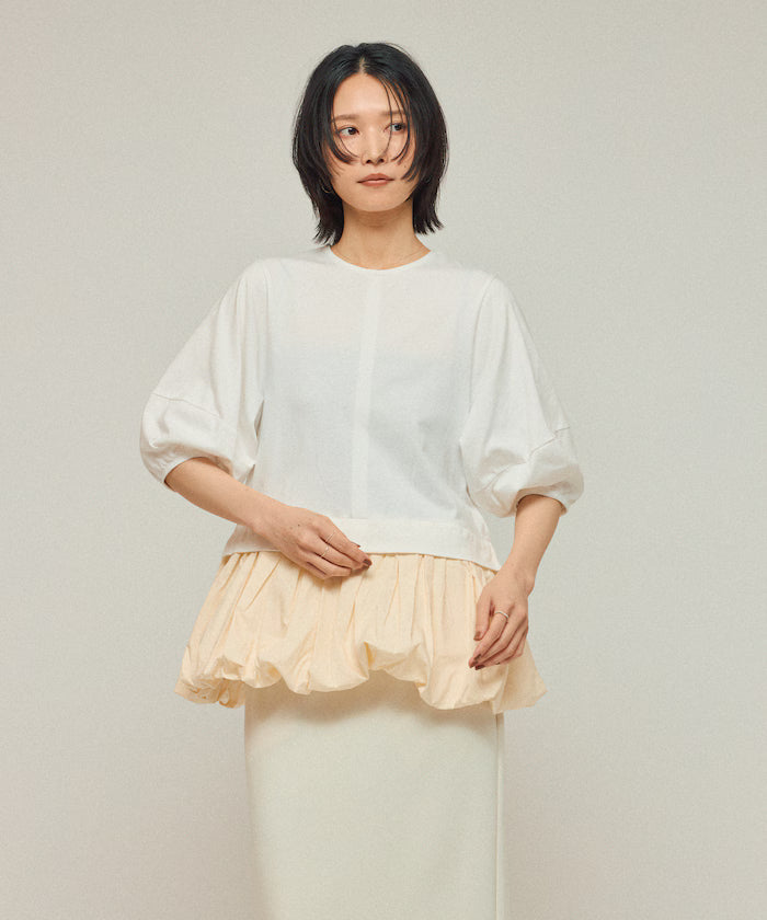 Organic Cotton Peplum Switch Top / 5-minute Sleeve T-Shirt