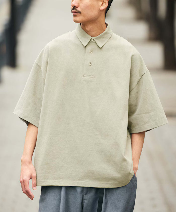 9 oz Heavyweight Big Silhouette heavyweight polo shirt/oversized polo 【limited edition】 - Gray Beige