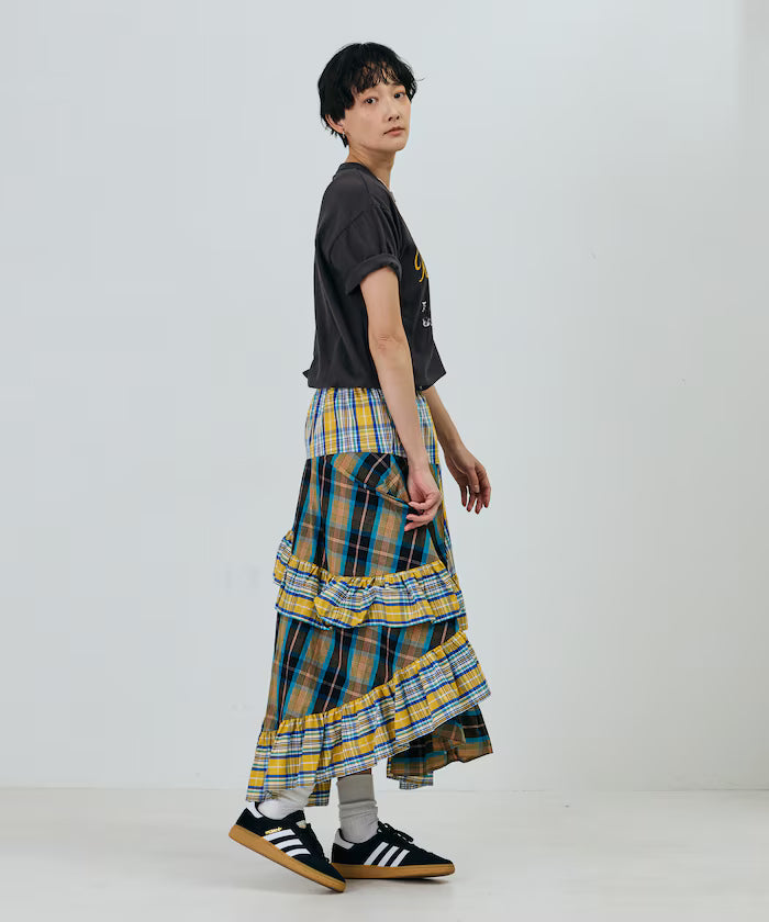 Check x Check Asymmetrical Frill Skirt