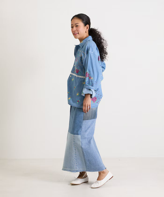 Open Collar Embroidered Shirt Jacket
