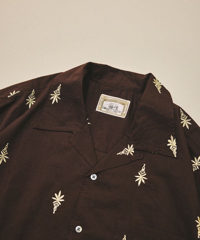 India-made all-over pattern embroidered relax-fit open collar short sleeve shirt