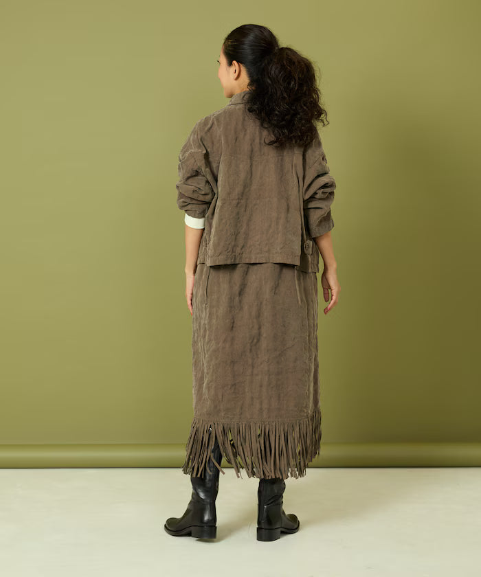 Fade-Processed Fringe Mini Dress