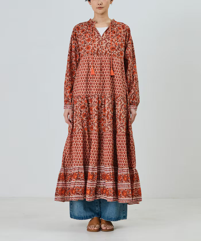 India Flower Print 4-Tiered Dress