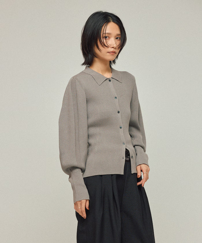 Functional material silk blend knit polo volume sleeve knit cardigan / anti-pill / machine washable