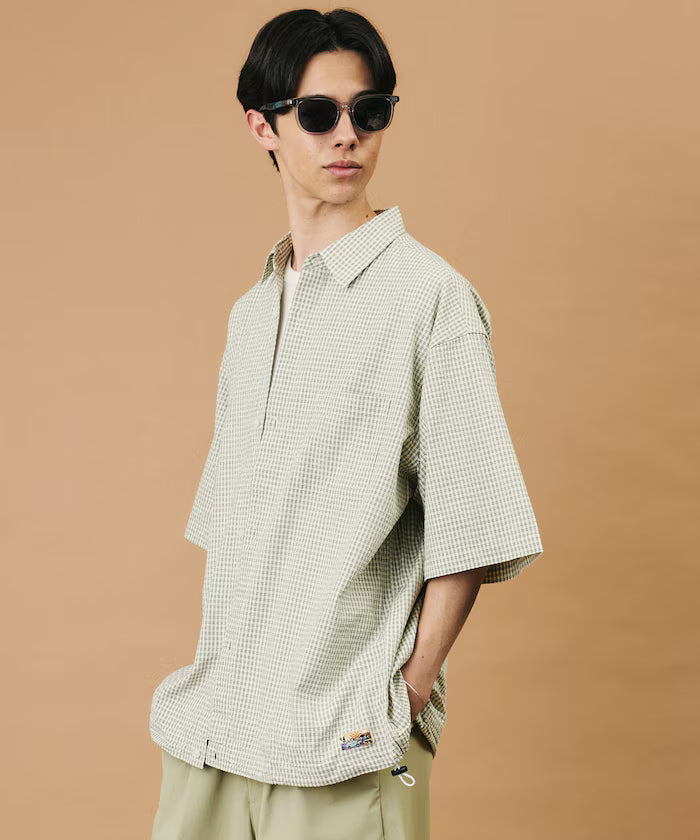 FREAK'S STORE for BEACH & FES Seersucker Spindle Regular Collar Short Sleeve Shirt