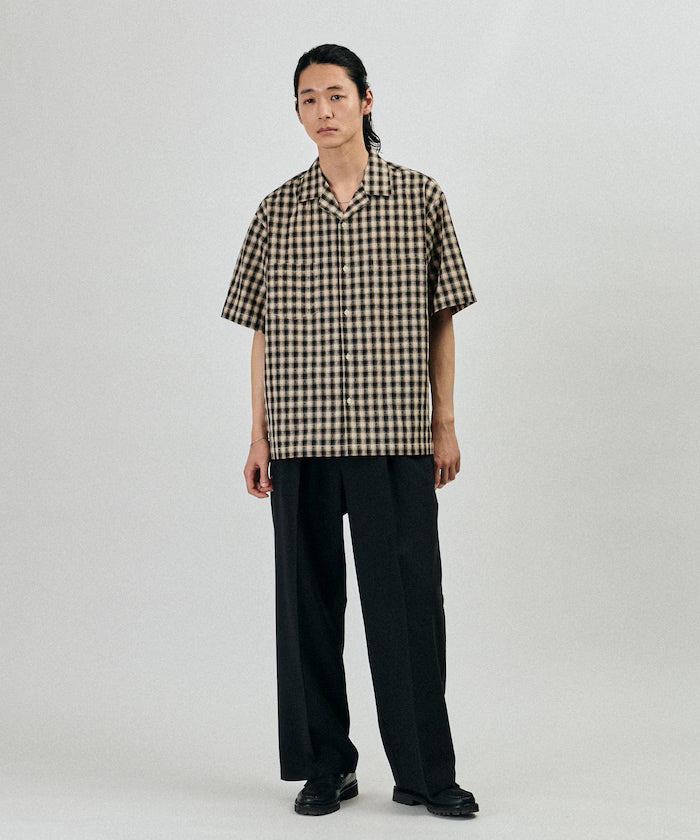 Dobby Woven Check Relaxed Open Collar Short Sleeve Shirt