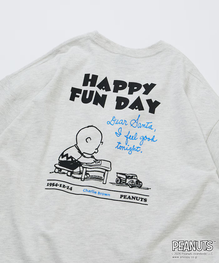 PEANUTS/Peanuts Exclusive Big Silhouette Back Print Crew Neck T-Shirt/HAPPY FUN DAY [Limited Release]