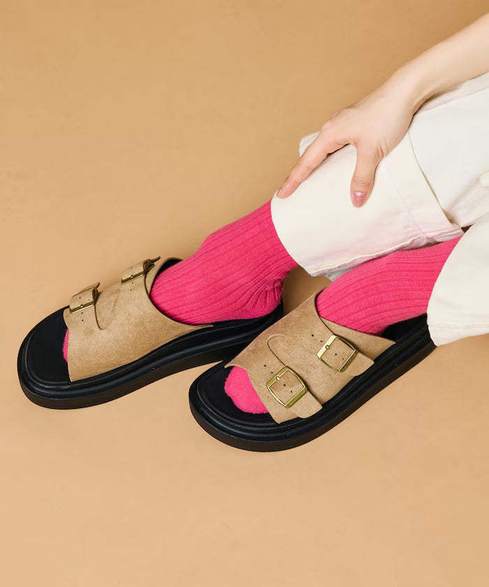 Double Monk Strap Leather Slide Sandals / Platform Sole [23~28cm] 【Limited Edition】