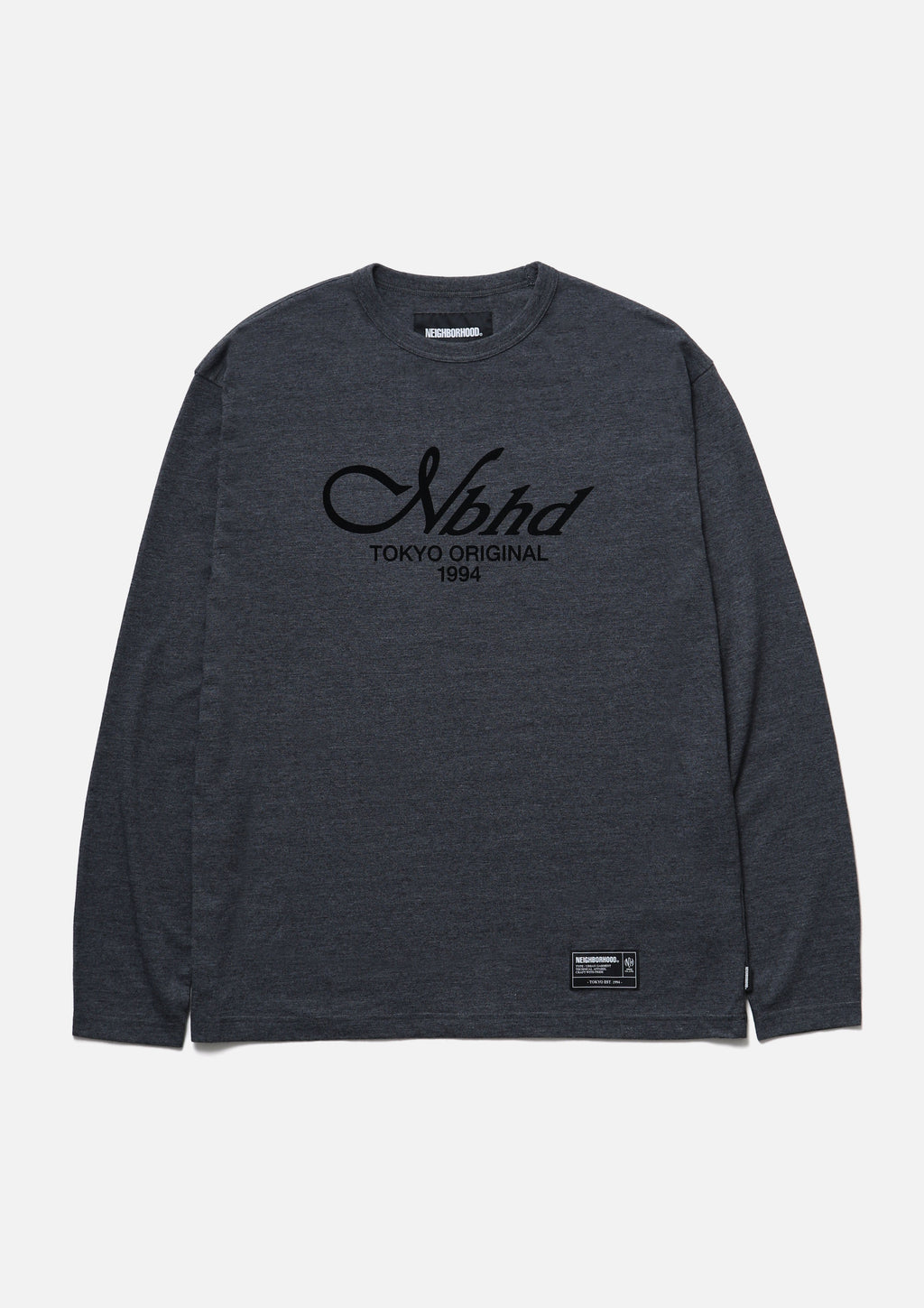 Heather Fabric Tee Ls - BLACK