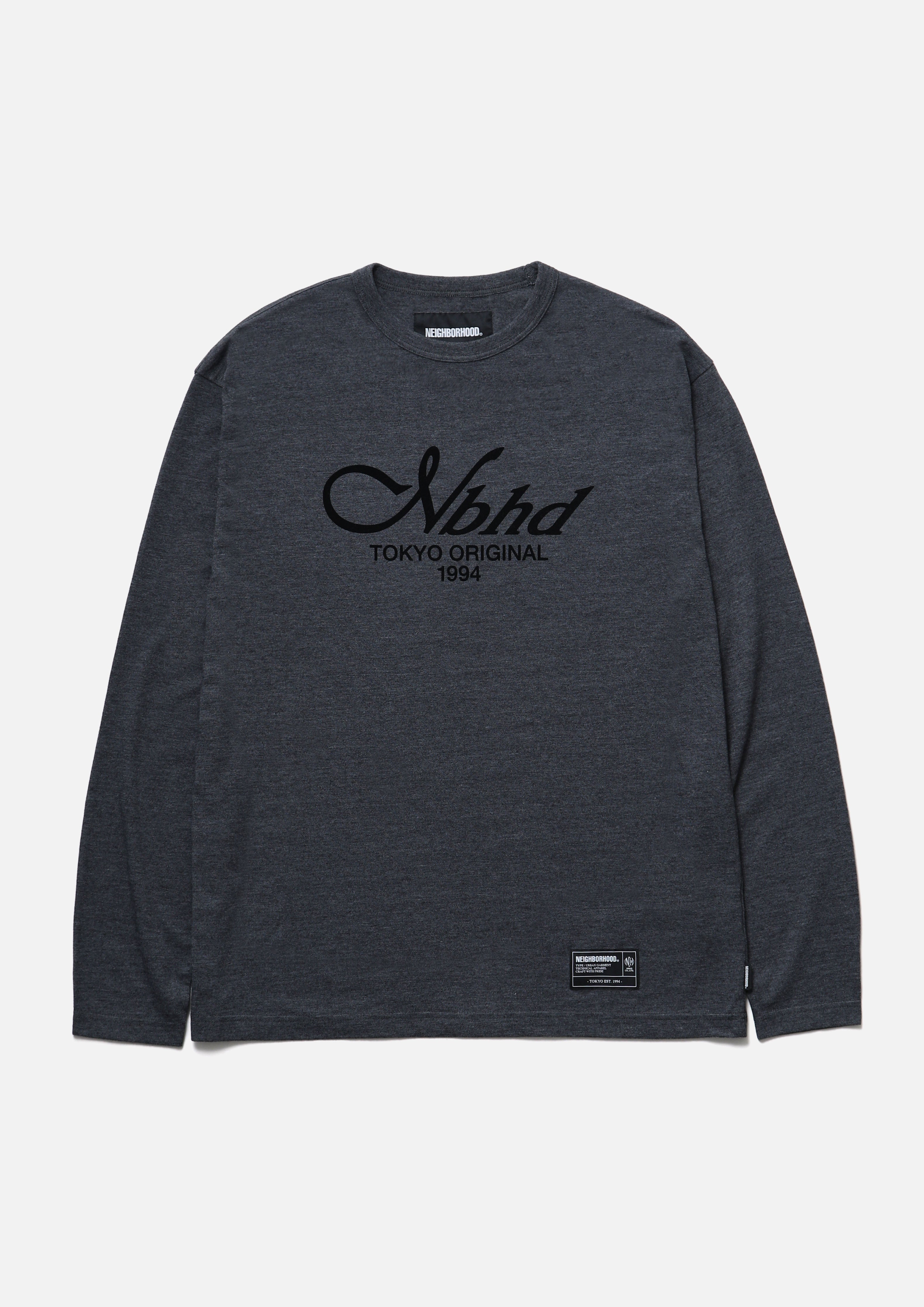 Heather Fabric Tee Ls - BLACK