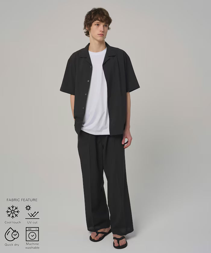 Functional Material Open Collar Short Sleeve Shirt Set 3 Piece Set / Washable / UV Cut / Quick Dry / Cooling Touch - Charcoal Gray