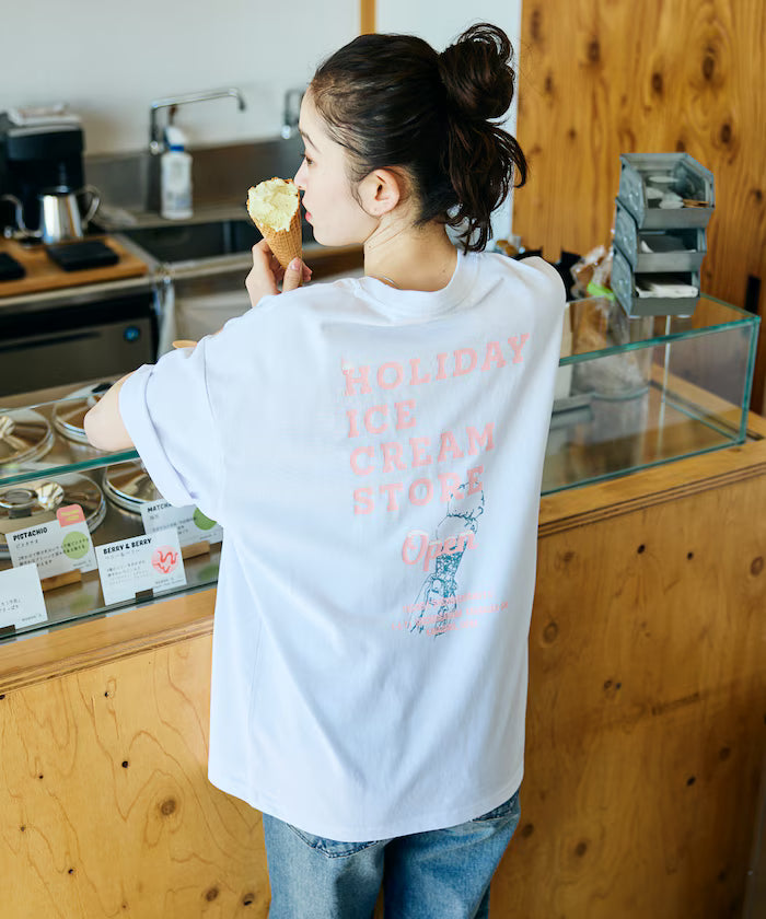 HOLIDAY ICECREAM×FREAK'S STORE Collaboration Big Silhouette Back Print Crew Neck T-Shirt [Limited Edition] - White