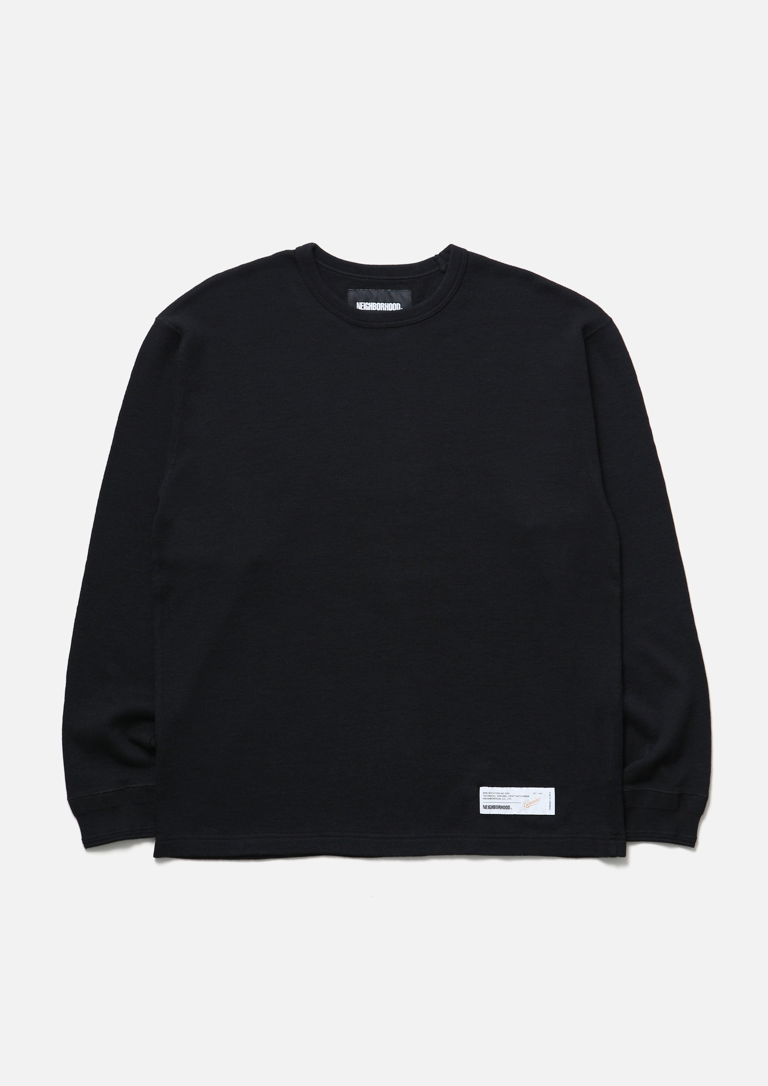 Honeycomb Fabric Crewneck Ls - BLACK