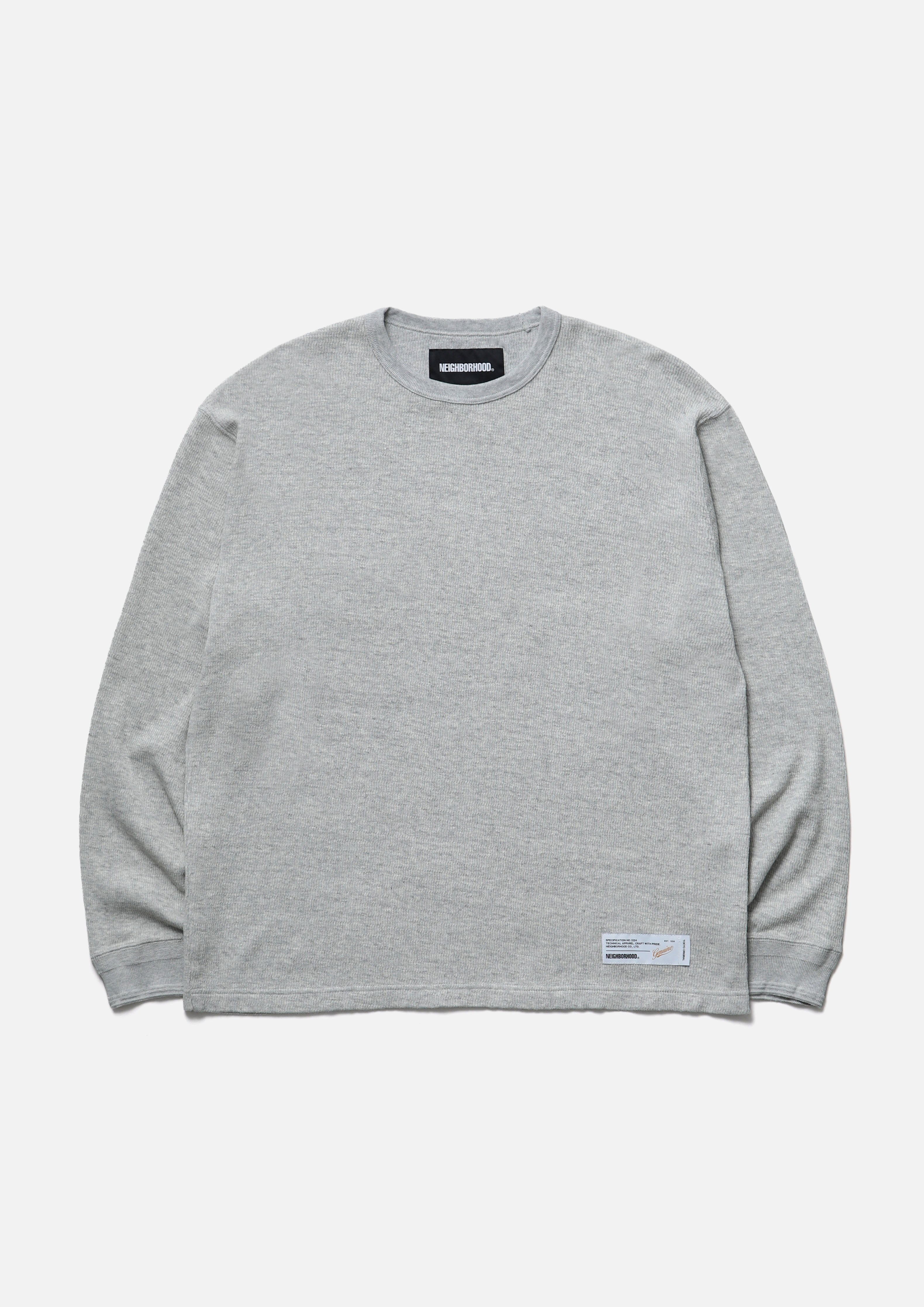 Honeycomb Fabric Crewneck Ls - GRAY