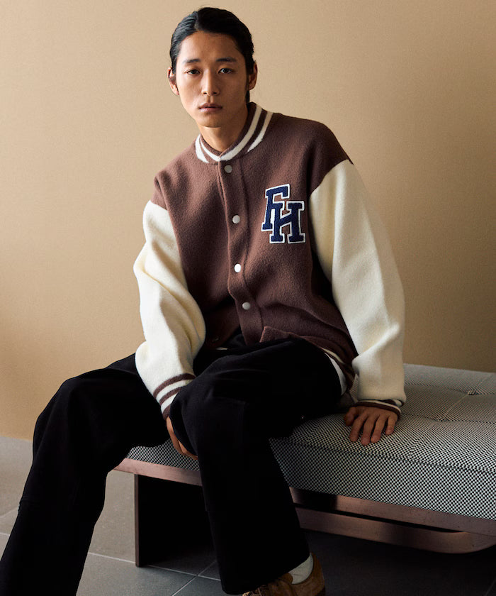 Relaxed Fit Logo Knit Varsity Jacket