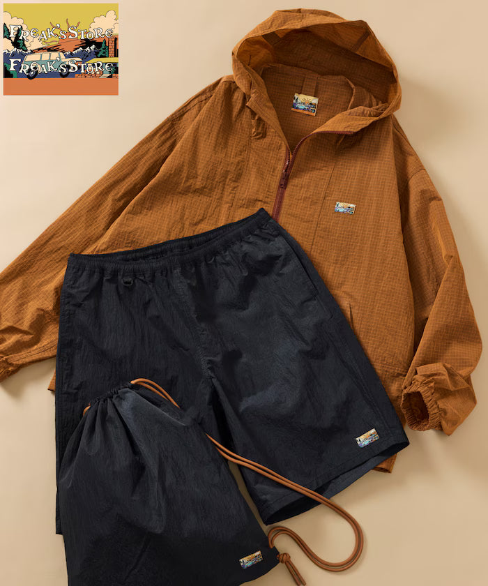 Outdoor Ripstop Nylon One Point Logo Zip-Up Parker Shorts Bag 3P Set - Wine Red