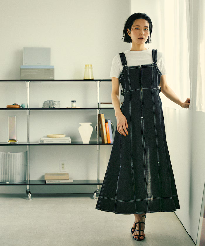 Denim Mermaid Dress / A-Line Slit Denim Overall Dress / Jumper Skirt