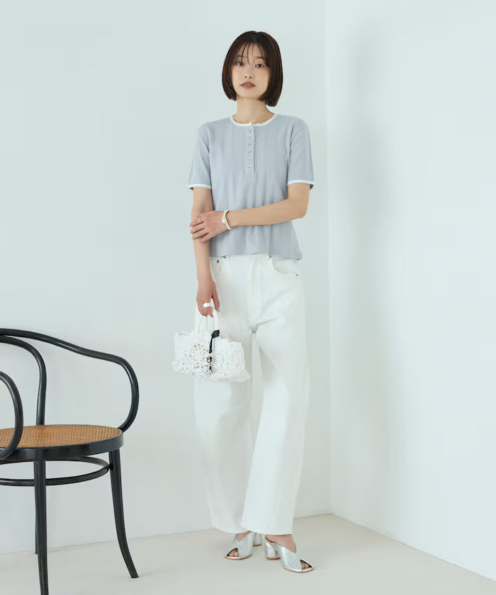 Henry Neck Knitted Lace T-Shirt