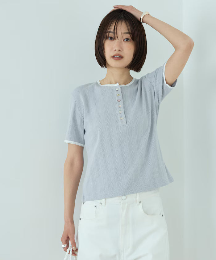 Henry Neck Knitted Lace T-Shirt