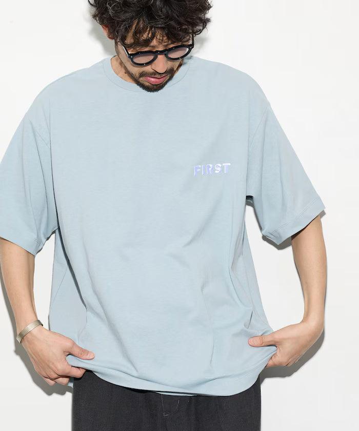 6 oz Front Logo Embroidery Crew Neck T-Shirt / One Point Design T-Shirt LEFT CHEST EMBROIDERY FIRST - Sax Blue