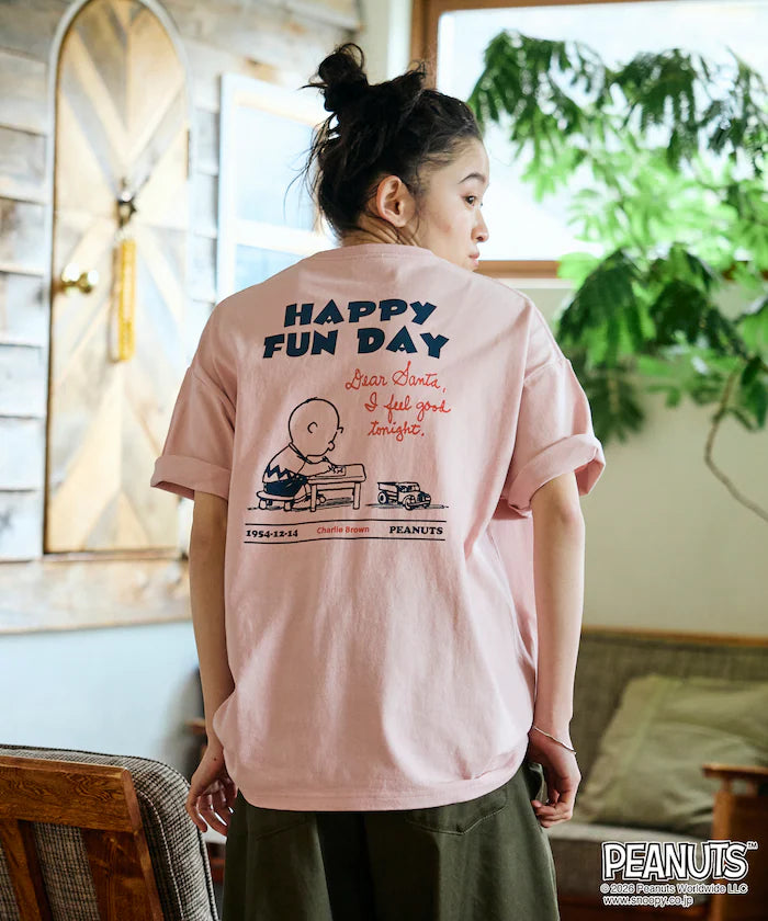 PEANUTS/Peanuts Exclusive Big Silhouette Back Print Crew Neck T-Shirt/HAPPY FUN DAY [Limited Release]