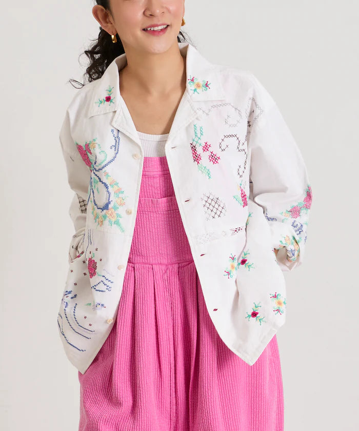 Open Collar Embroidered Shirt Jacket
