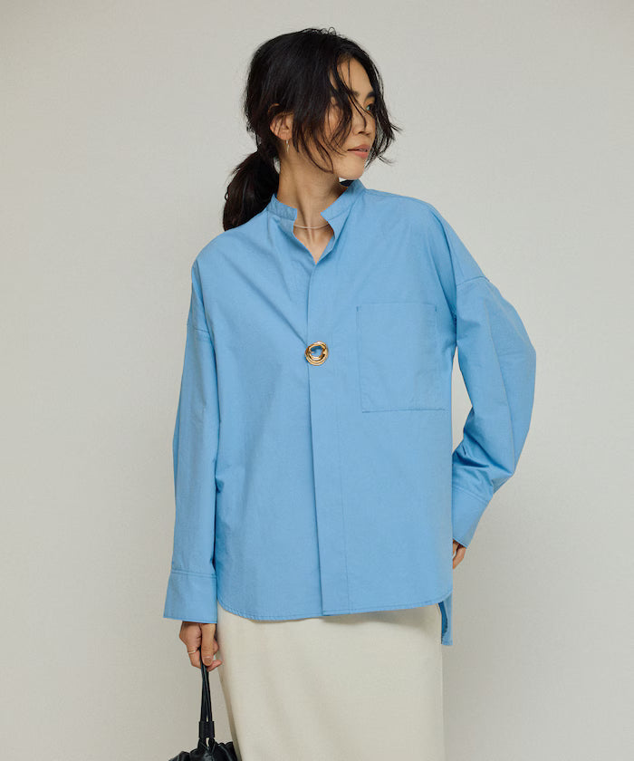 Oversized Long Sleeve Brooch Shirt