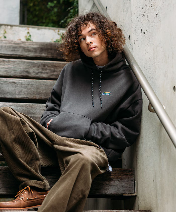 Big silhouette one-point logo pullover hoodie/hem cord/back brushed 【limited edition】