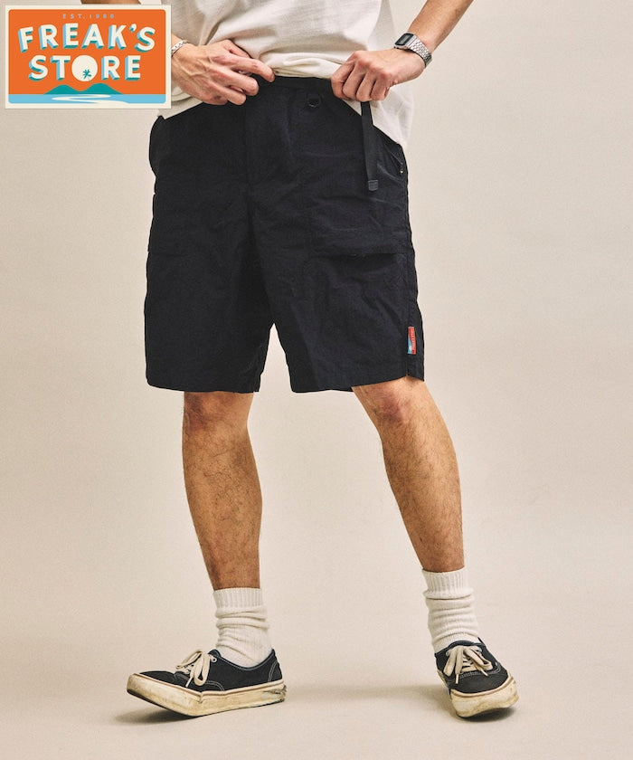 Relaxed Fit Recycled Nylon Webbing Belt Shorts - Black