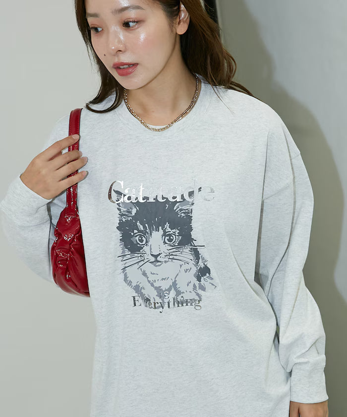 Handwritten-style Cat Print Foil Logo Long Sleeve T Limited Edition