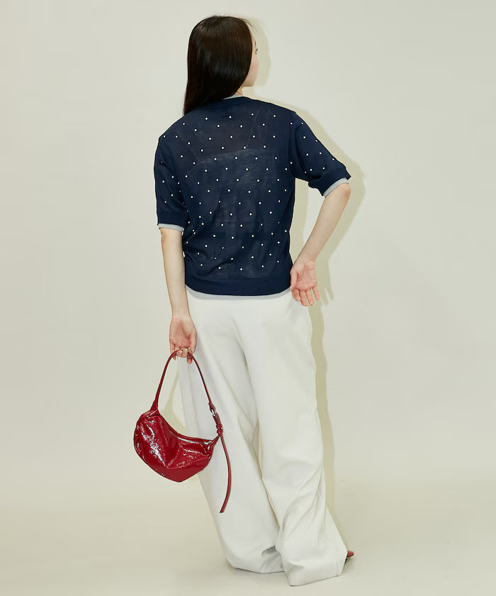 Dot Pattern Layered Short Sleeve Knit Cardigan Limited Release