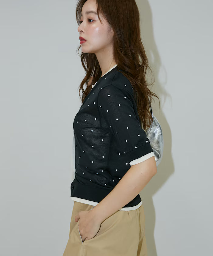 Dot Pattern Layered Short Sleeve Knit Cardigan Limited Release