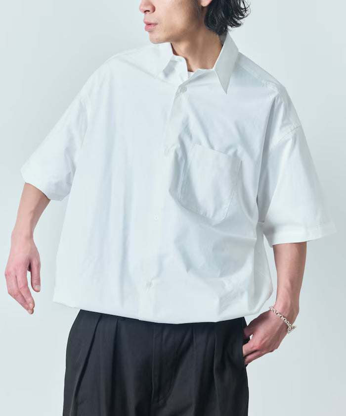 Wide silhouette spindle regular collar short sleeve shirt / hem code [limited edition]