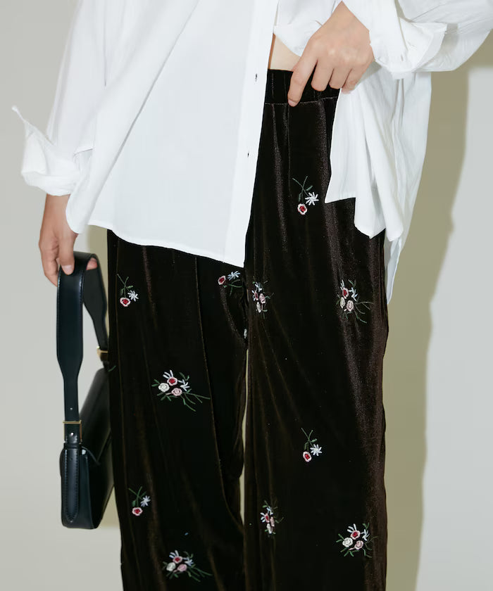 Flower Embroidery Velvet Easy Pants Limited Edition