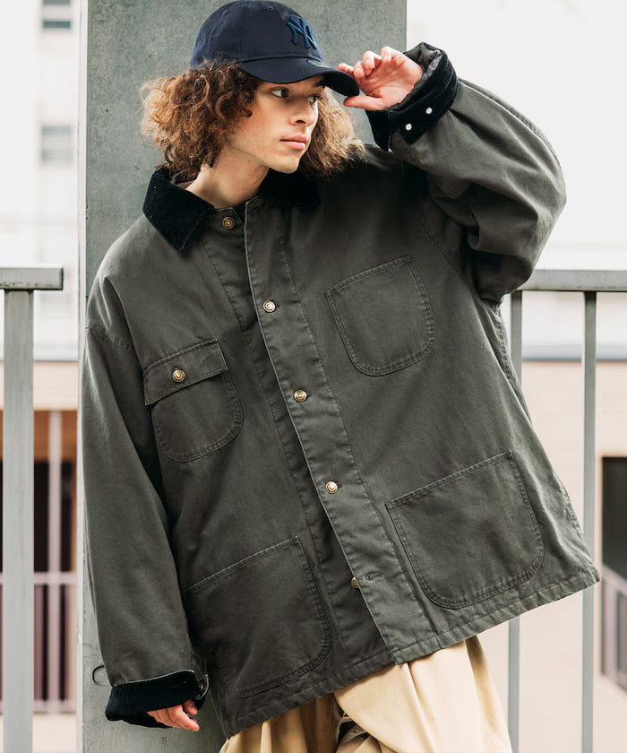 Big Silhouette Corduroy Switch Duck Coverall Jacket [Limited Edition] - Charcoal Gray
