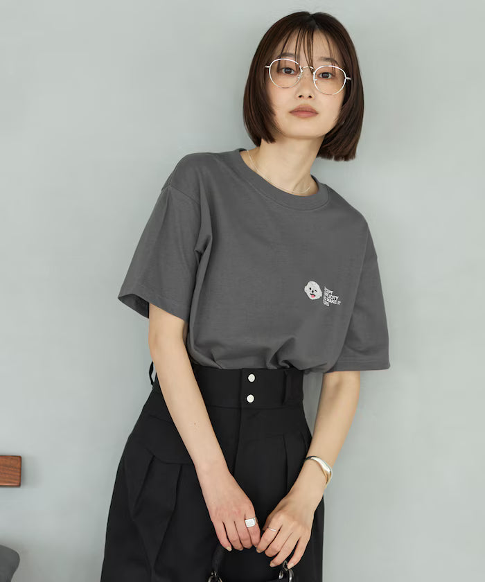 Organic Cotton One Point Animal Embroidery T-Shirt
