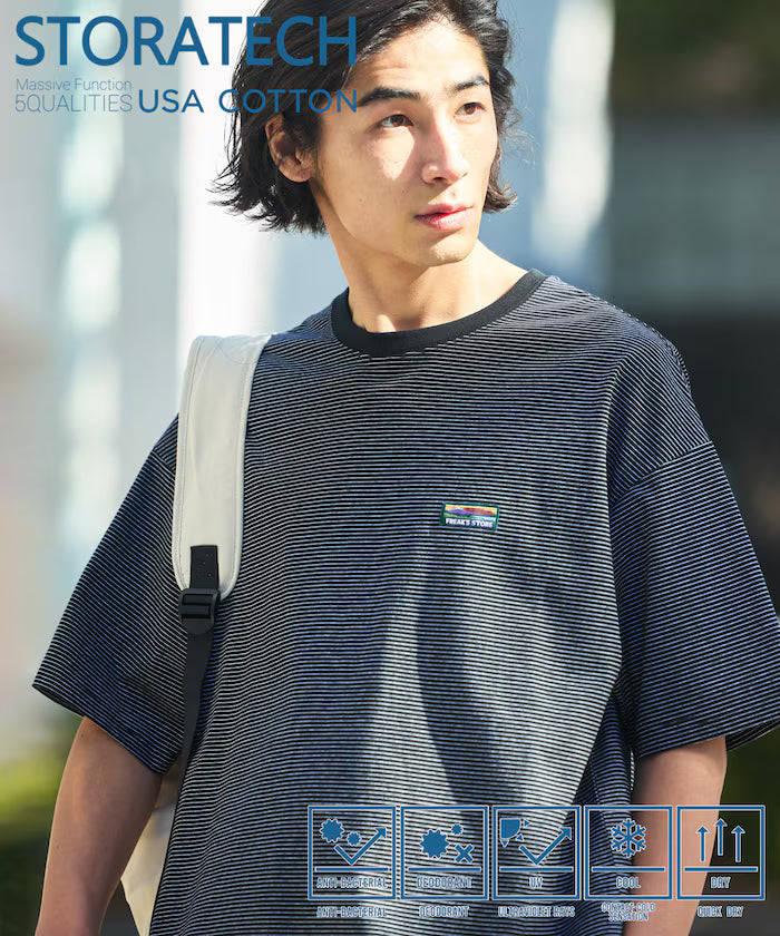 STORATECH/Stratech Big Silhouette One Point Logo T-Shirt/Antibacterial/Odor Resistant/Antimicrobial/UV Cut/Contact Cooling Moisture Wicking 【Limited Release】 - Black Stripe
