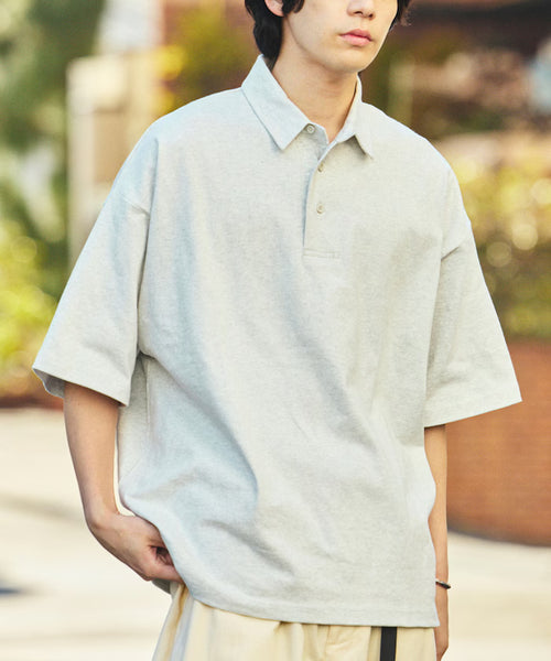 9 oz Heavyweight Big Silhouette heavyweight polo shirt/oversized polo 【limited edition】 - Ash Gray