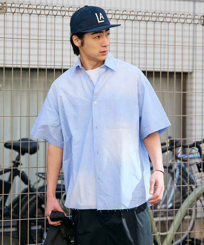 Big Silhouette Damage Processing Regular Color S/S Shirt/Check/Stripe/Fade Processing [Limited Edition] - Sax Stripe