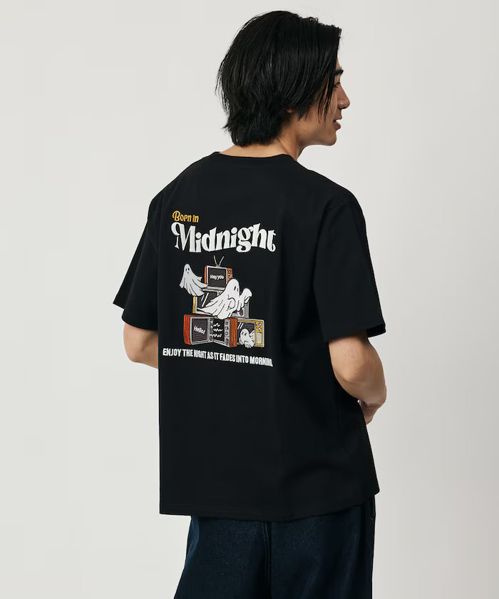 Relaxed Fit Back Embroidery Design Crew Neck T-Shirt / Midnight [Limited Edition] - Black
