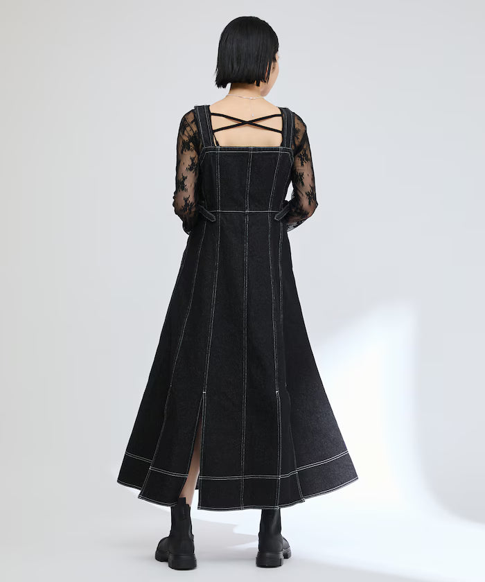 Denim Mermaid Dress / A-Line Slit Denim Overall Dress / Jumper Skirt