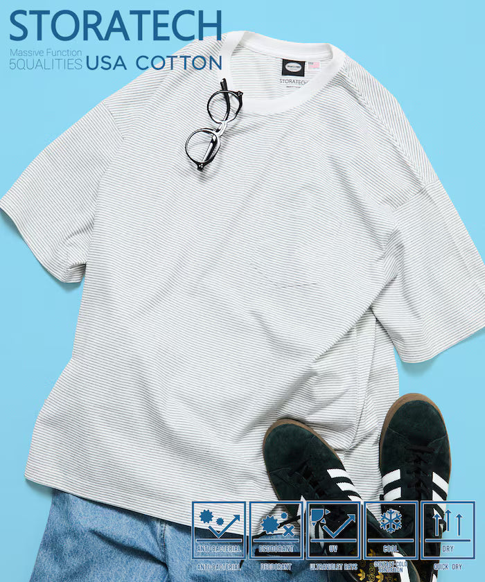 STORATECH Big Silhouette Pocket T-shirt/Antibacterial/Odor-resistant/Antimicrobial/UV Cut/Contact Cooling/Quick Drying 【Limited Edition】 - White Border