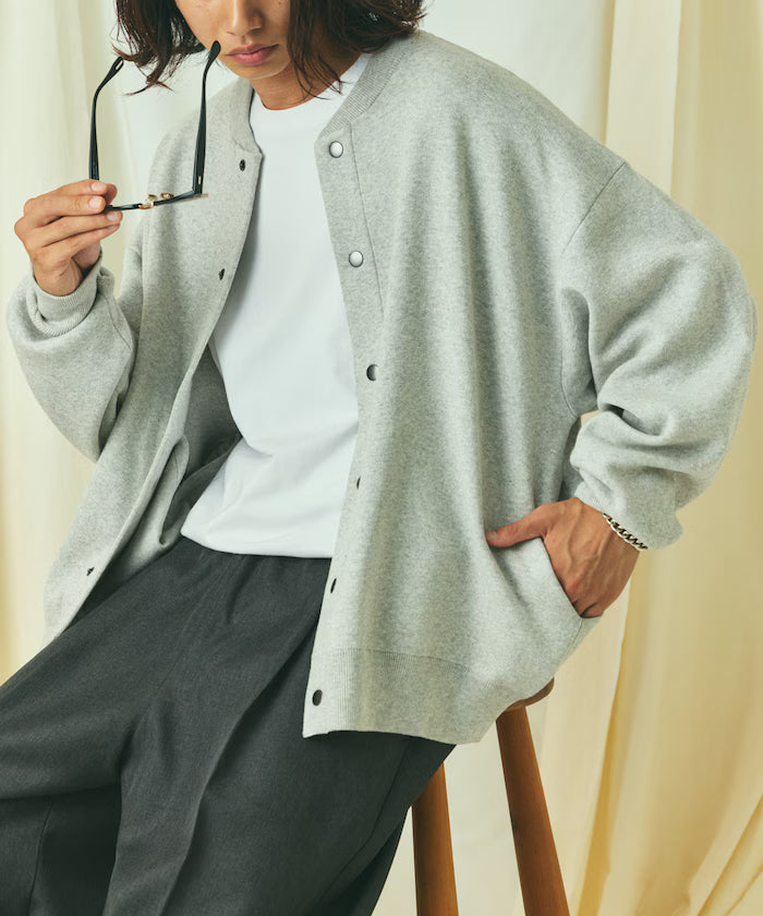 Relax Fit Relax Fit Sweat-like Knit Crew Neck Snap Cardigan [Limited Edition]