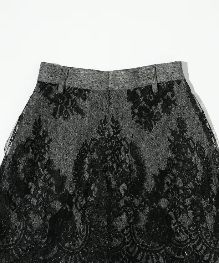 Lace Layered Slacks / Center Press Wide Slacks