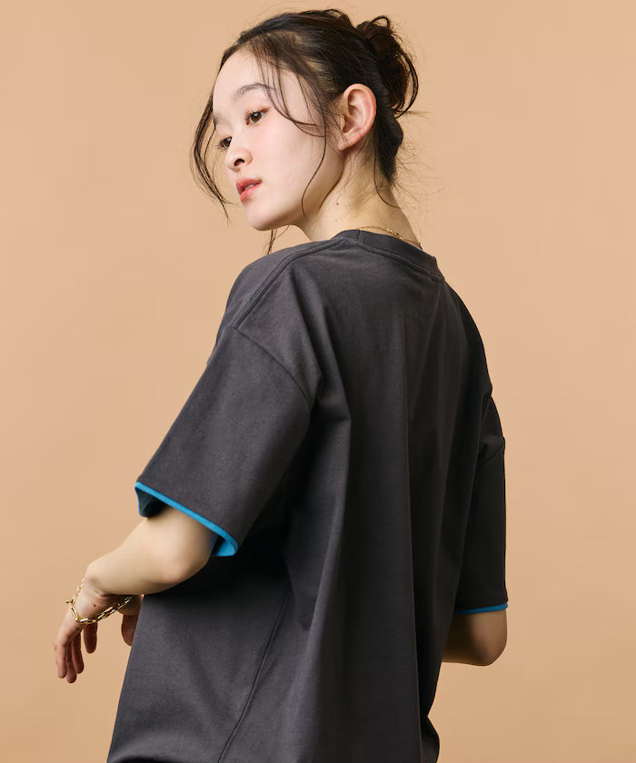 Limited Edition Relaxed Fit Color Block Fake Layered Crew Neck T-Shirt
