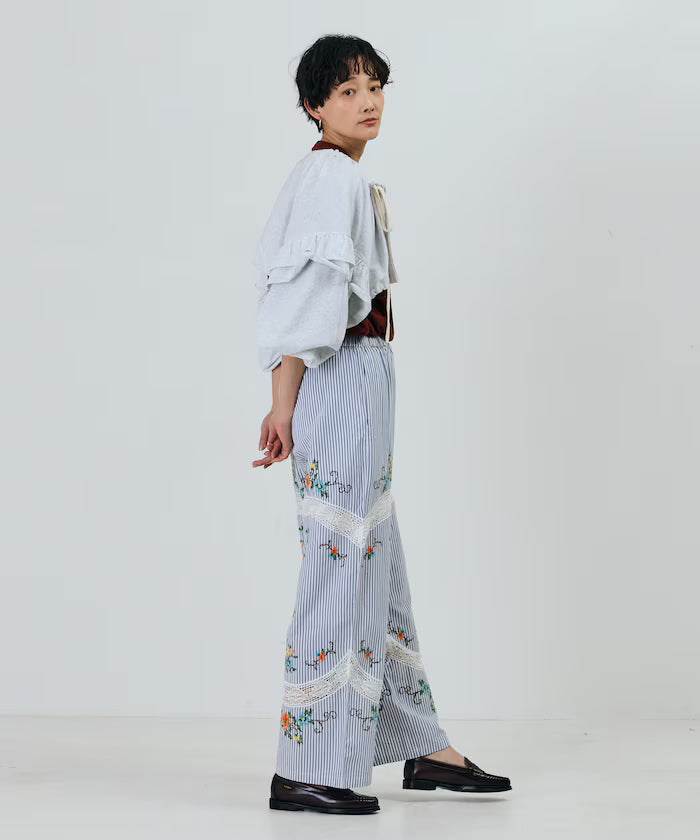India Flower Cross Embroidery Lace Pants