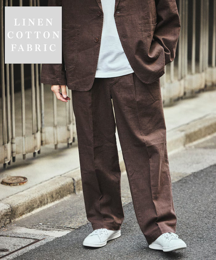 LINEN COTTON EASY SLACKS [Compatible with Setup] - Brown